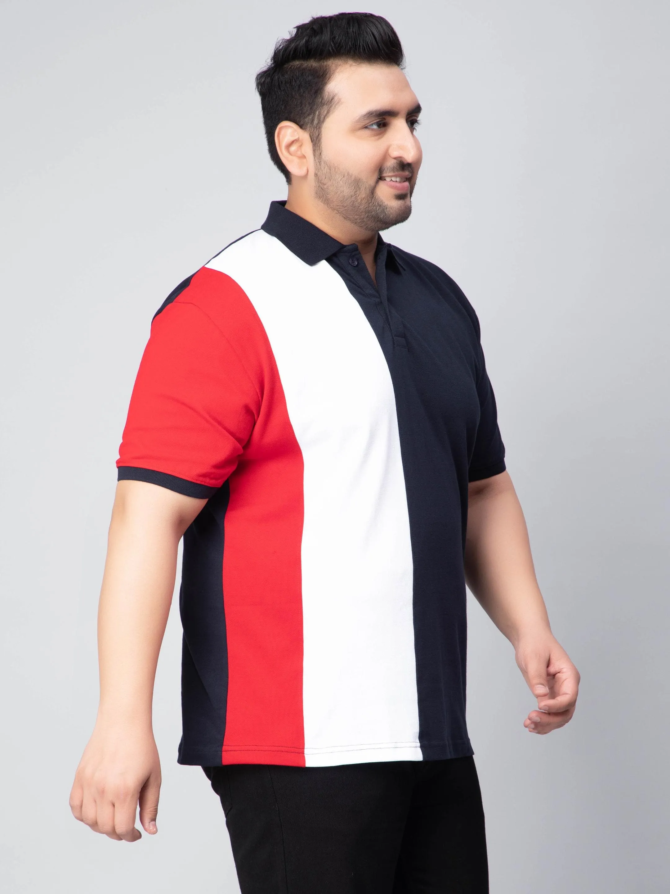 Classic Navy Triple Color Plus Size Polo T-shirt