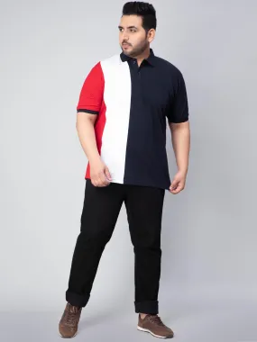 Classic Navy Triple Color Plus Size Polo T-shirt