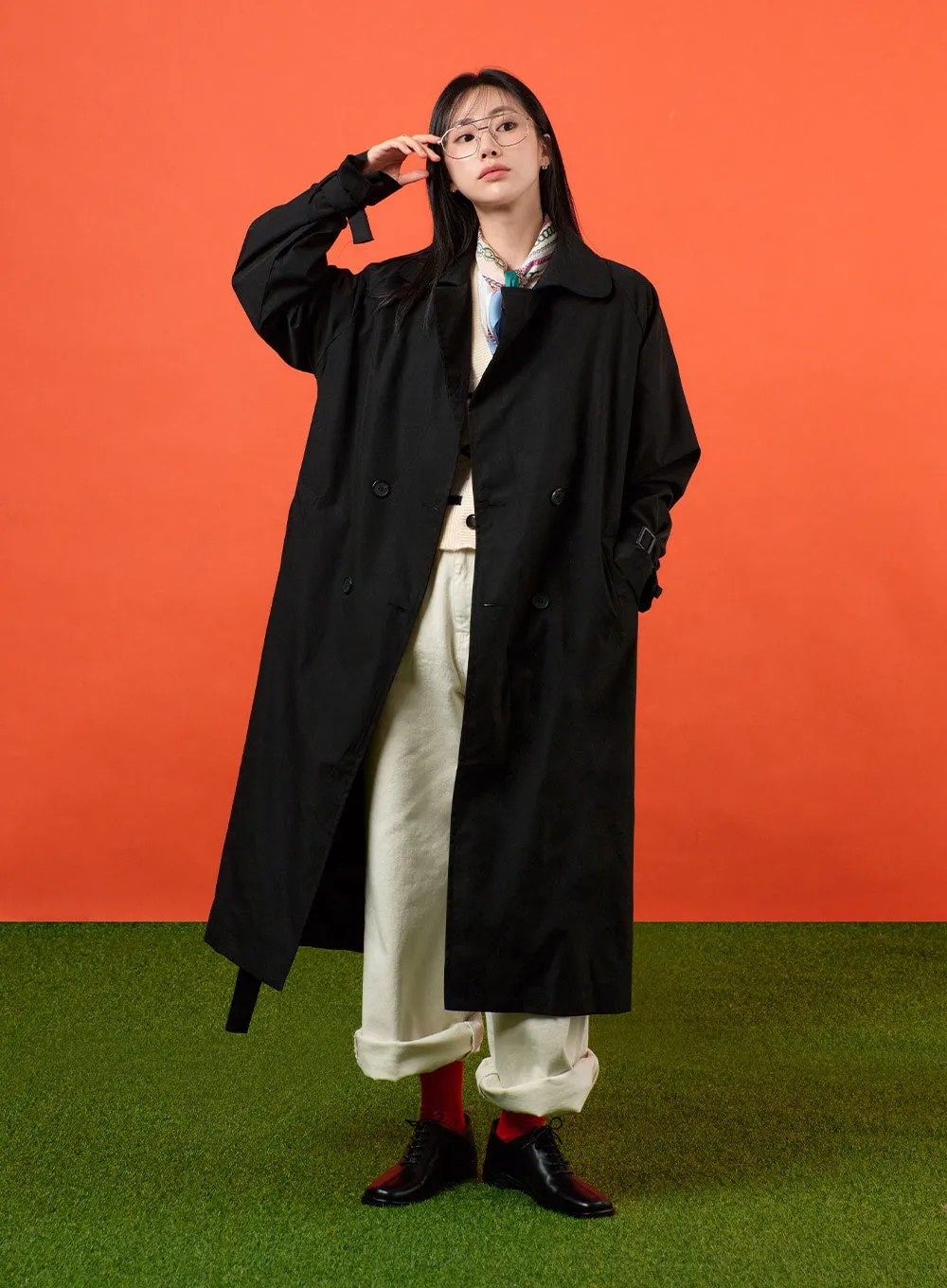 Collared Pocket Trench Coat with Belt OF406