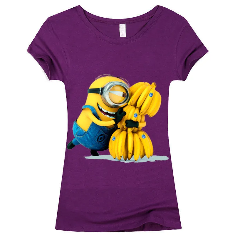 Copy of (Harajuku T Shirt)2016 Sexy cute Womens Lycra Tee T Shirt Ladies Minion Slim Summer 3d kawaii Women T-Shirts Minions Cartoon Top