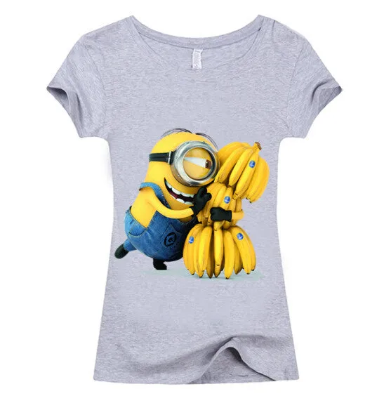 Copy of (Harajuku T Shirt)2016 Sexy cute Womens Lycra Tee T Shirt Ladies Minion Slim Summer 3d kawaii Women T-Shirts Minions Cartoon Top