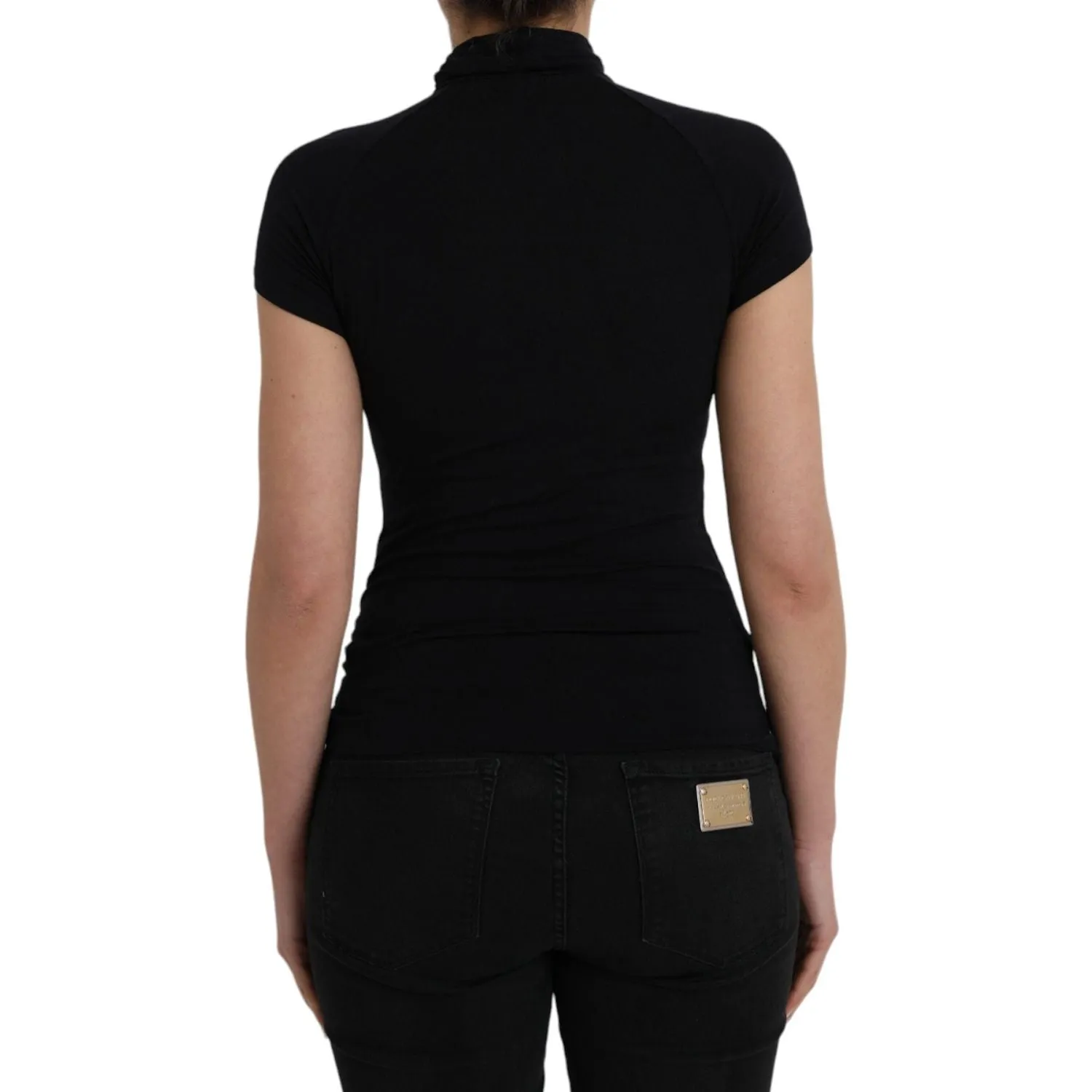 Costume National Black Turtleneck Viscose Short Sleeve Top