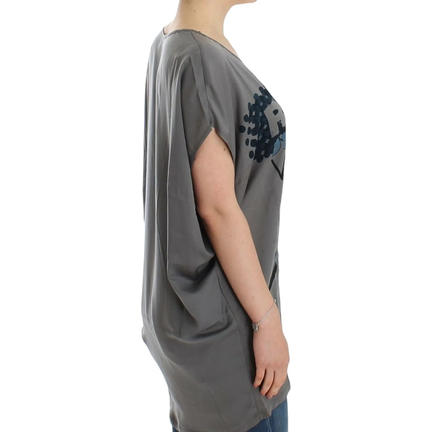 Costume National Elegant V-Neck Tunic with Motive Print