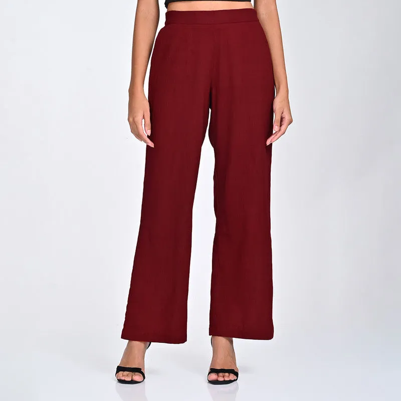 Cotton Co Ord Ord For Women | Shirt & Trouser | Draped Neck | Red