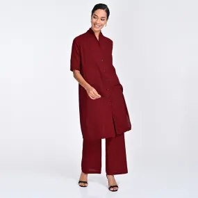 Cotton Co Ord Ord For Women | Shirt & Trouser | Draped Neck | Red