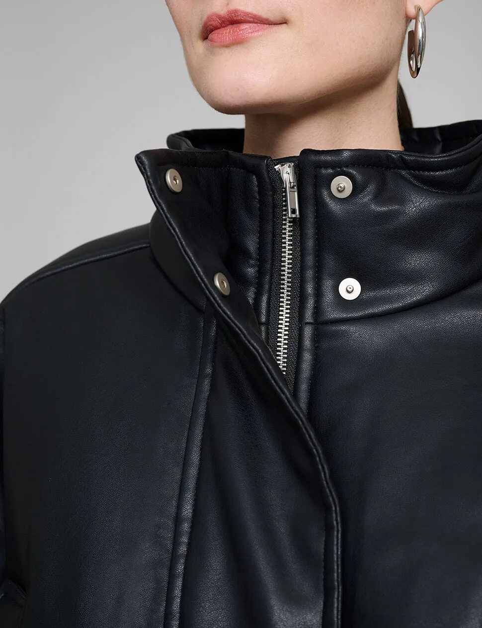 Crop Leather Bomber Jacket