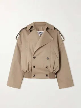 Cropped double-breasted cotton-gabardine jacket