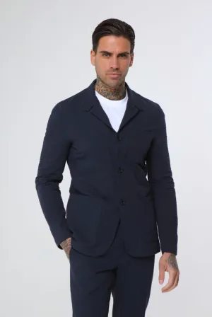 DEAKIN Cotton Linen Seersucker Blazer in Navy