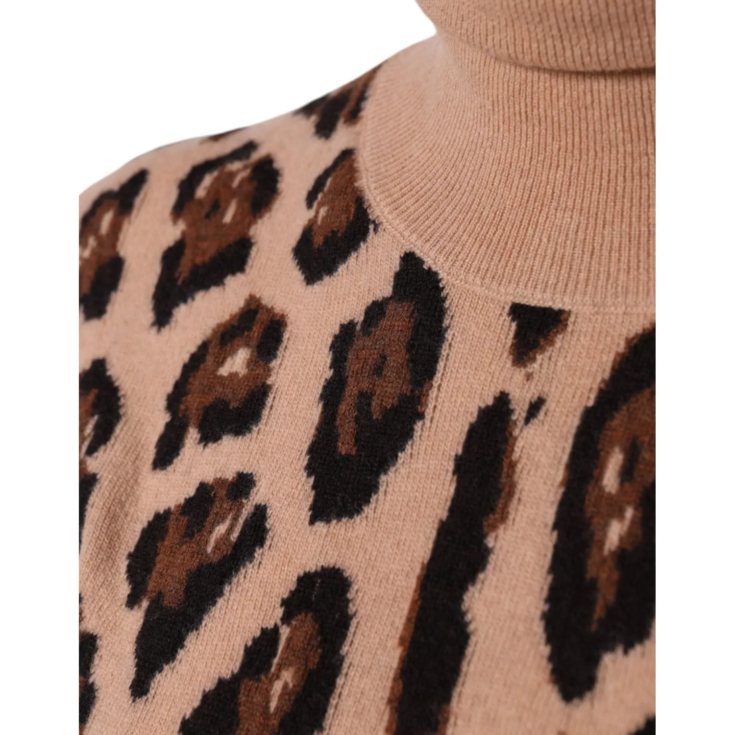 Dolce & Gabbana Beige Leopard Print Wool Turtleneck Top