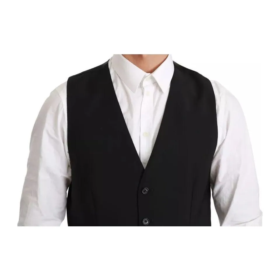 Dolce & Gabbana Black Stretch Waistcoat Formal Dress Wool Vest