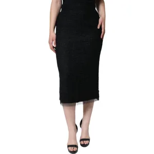 Dolce & Gabbana Black Virgin Wool Pencil Cut Midi Skirt