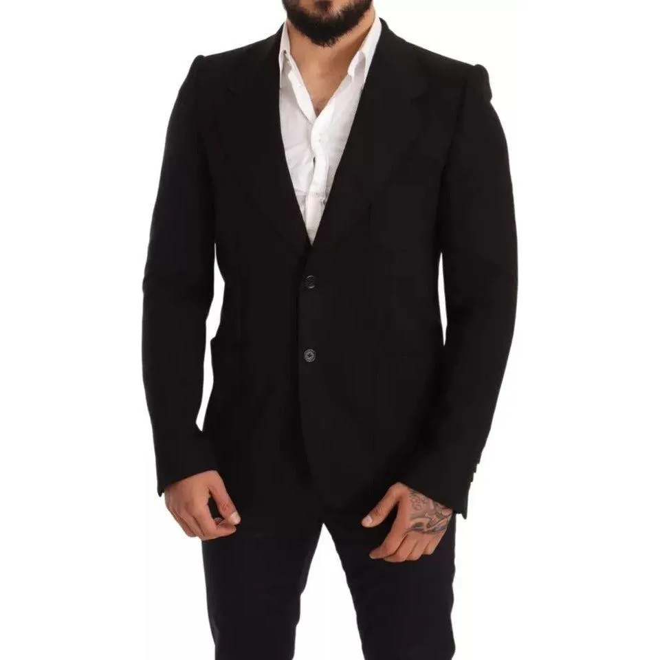 Dolce & Gabbana Black Wool Slim Fit Coat Jacket Blazer