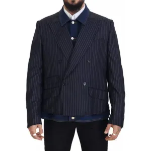 Dolce & Gabbana Blue Striped Double Breasted Denim Blazer