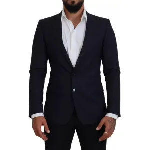 Dolce & Gabbana Blue Wool Slim Fit Formal Coat Men Blazer