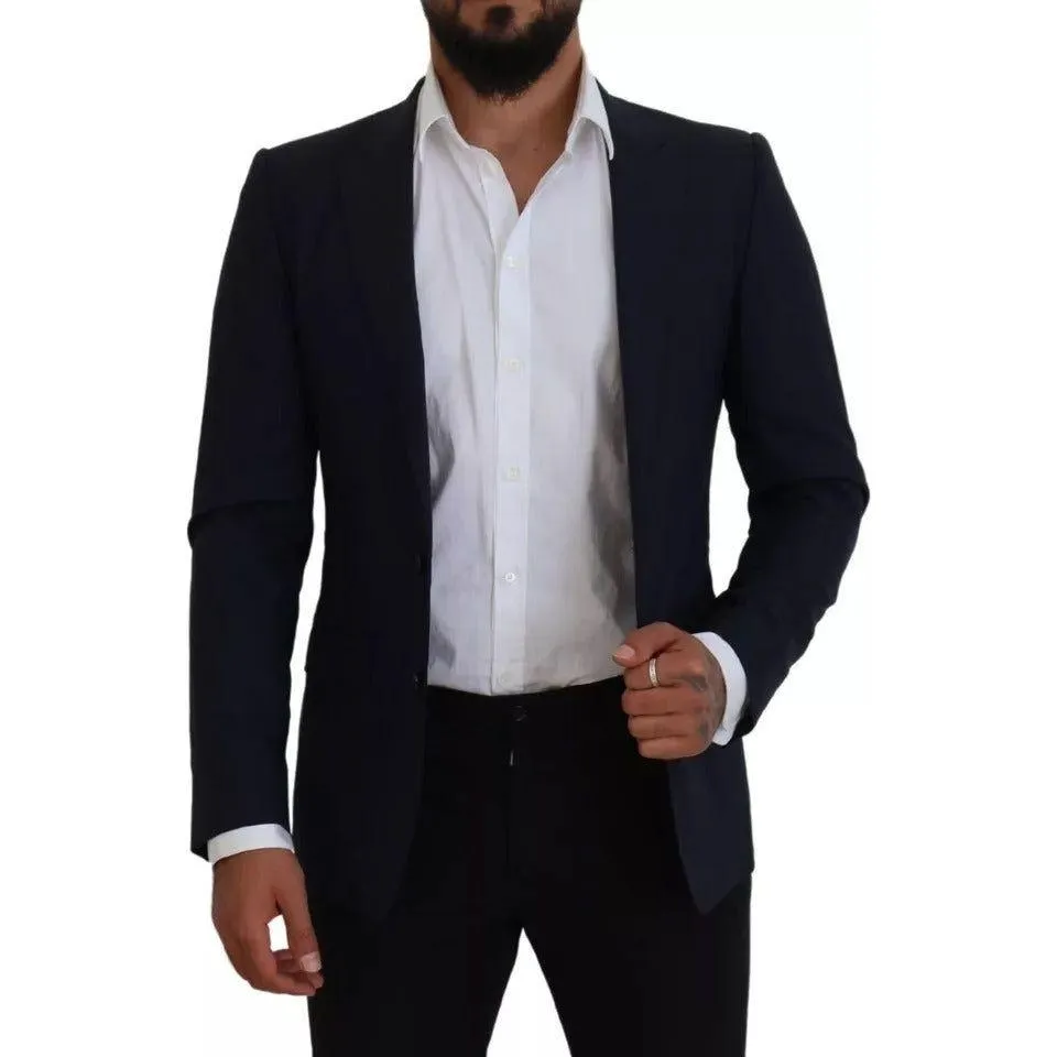 Dolce & Gabbana Blue Wool Slim Fit Formal Coat Men Blazer