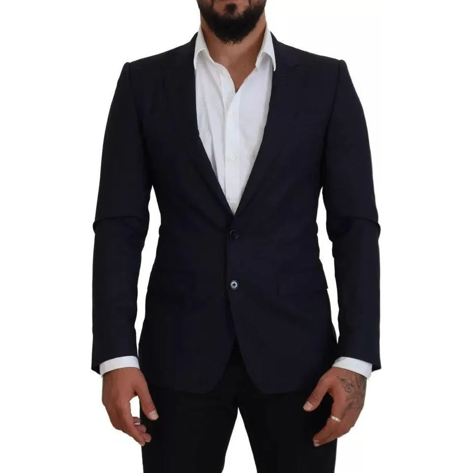 Dolce & Gabbana Blue Wool Slim Fit Formal Coat Men Blazer