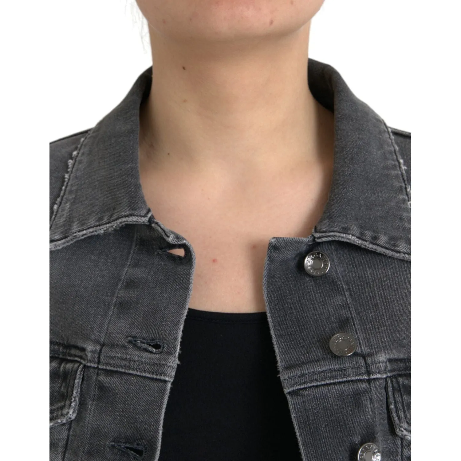 Dolce & Gabbana Dark Gray Cotton Stretch Cropped Denim Jacket