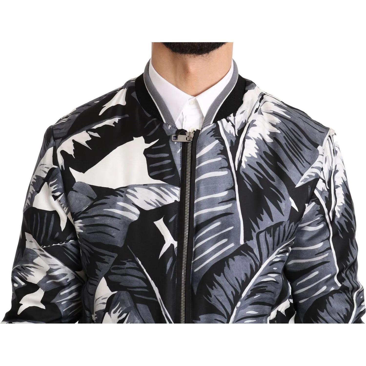 Dolce & Gabbana Elegant Banana Leaf Print Silk Bomber Jacket