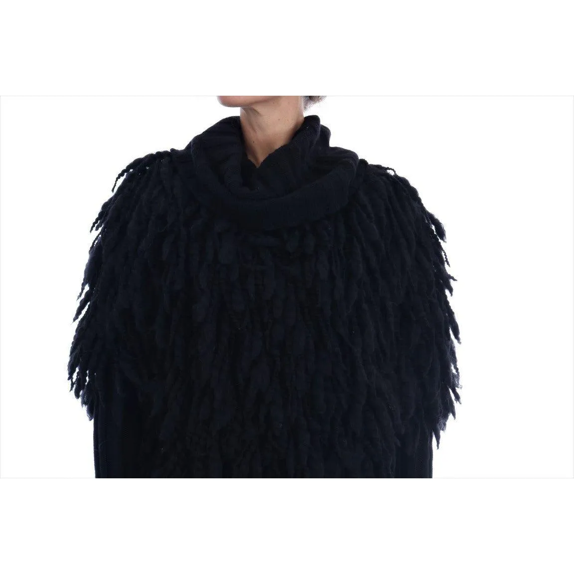 Dolce & Gabbana Elegant Black Fringed Wool-Cashmere Sweater