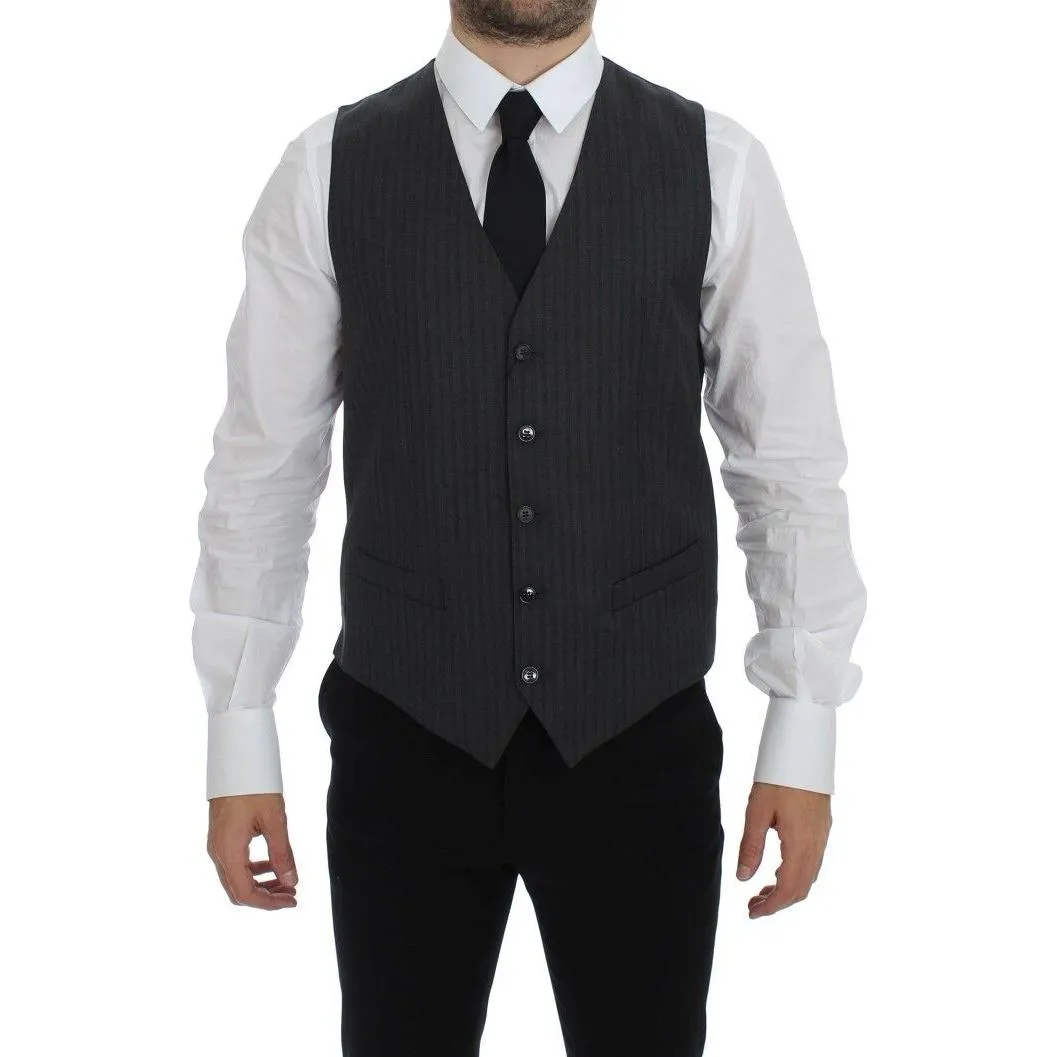 Dolce & Gabbana Elegant Black Striped Wool Dress Vest