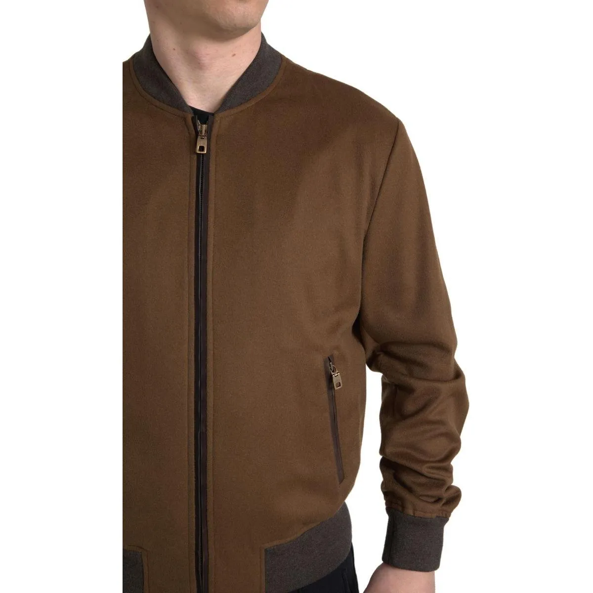 Dolce & Gabbana Elegant Brown Cashmere Bomber Jacket