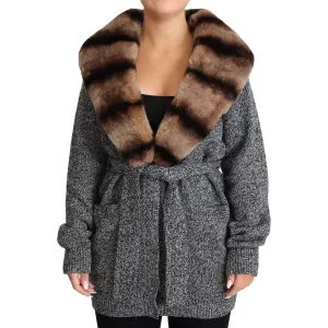 Dolce & Gabbana Elegant Cashmere Cardigan with Rabbit Fur Collar