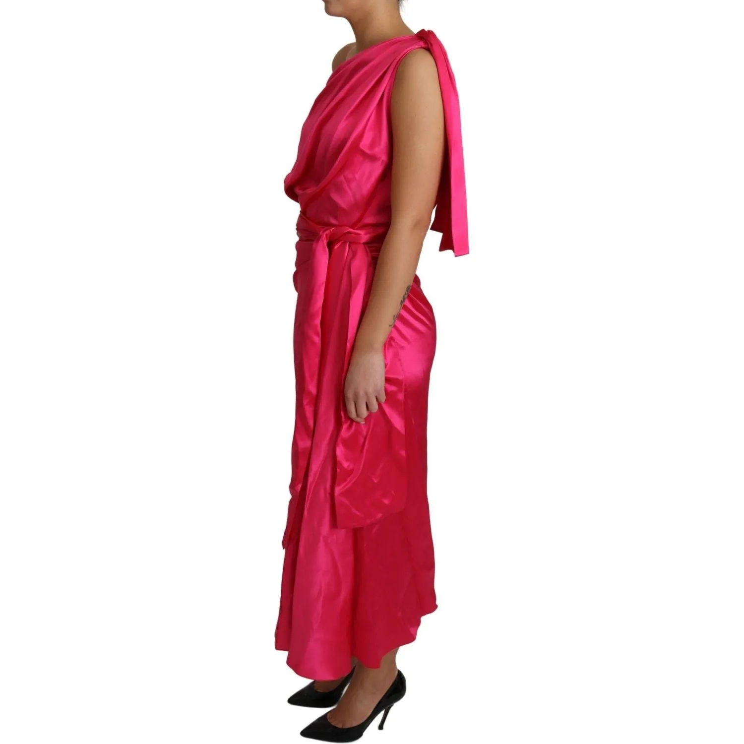 Dolce & Gabbana Elegant Fuchsia Silk One-Shoulder Wrap Dress