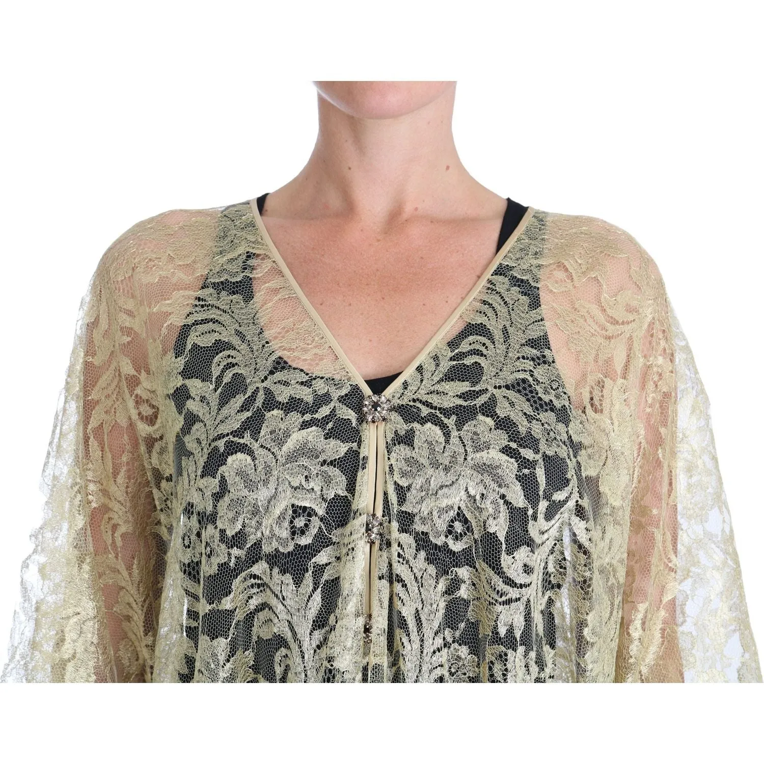 Dolce & Gabbana Golden Floral Lace Kaftan Sundress