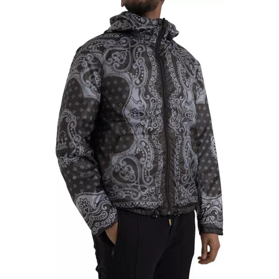 Dolce & Gabbana Gray Bandana Hooded Full Zip Bomber Jacket