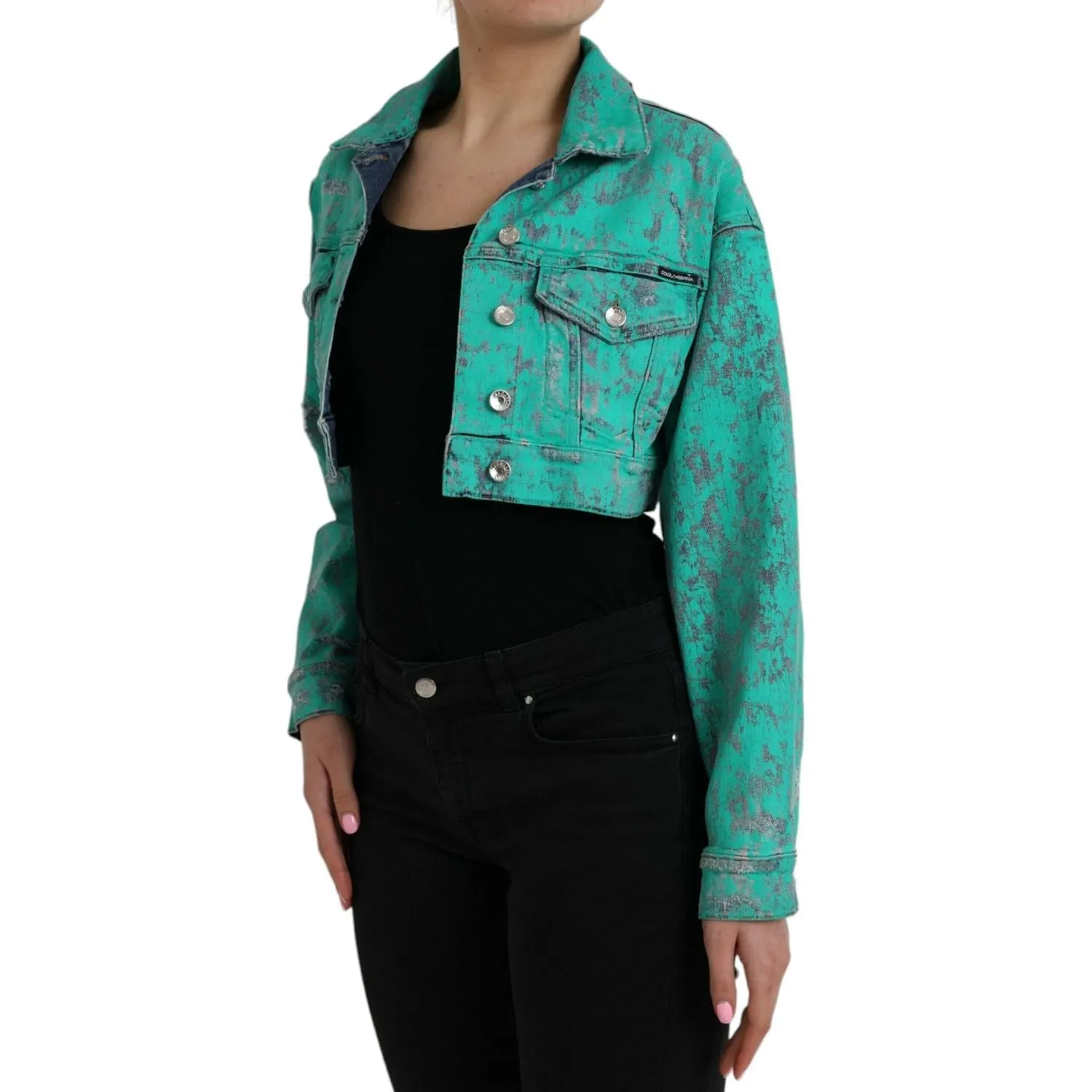 Dolce & Gabbana Green Cotton Tie Dye Cropped Cropped Denim Jacket