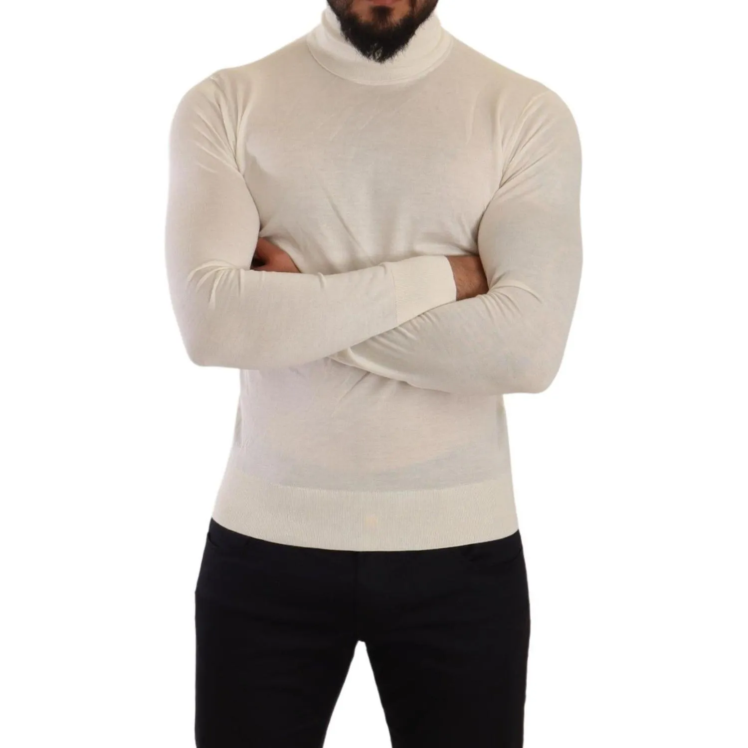 Dolce & Gabbana Ivory Cashmere-Silk Blend Turtleneck Sweater