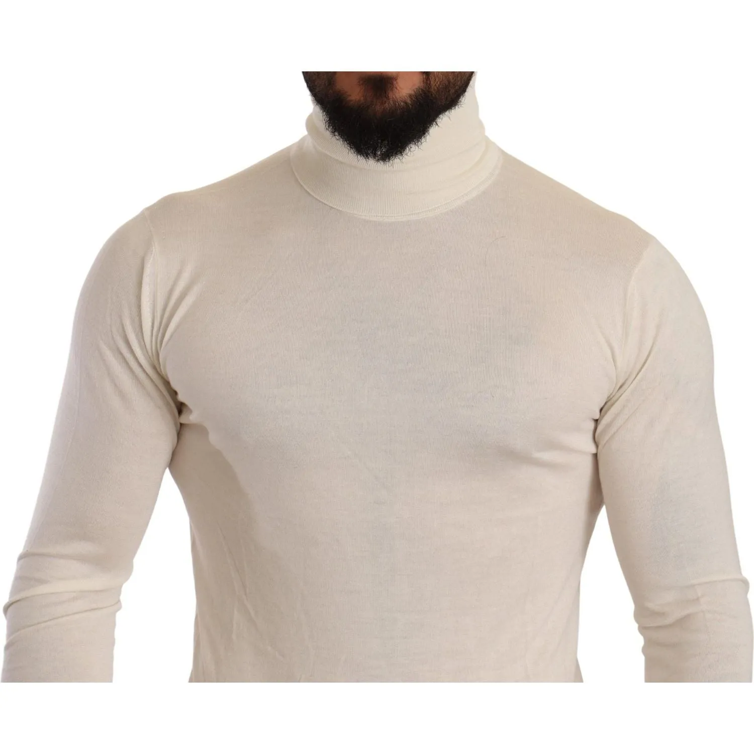 Dolce & Gabbana Ivory Cashmere-Silk Blend Turtleneck Sweater