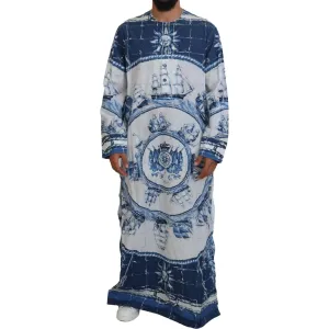 Dolce & Gabbana Majestic Blue Cotton-Silk Thobe Robe