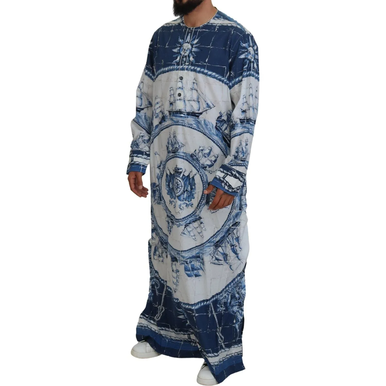 Dolce & Gabbana Majestic Blue Cotton-Silk Thobe Robe