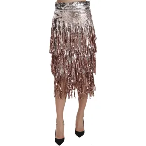 Dolce & Gabbana Metallic Sequin Tulle High-Waist Midi Skirt