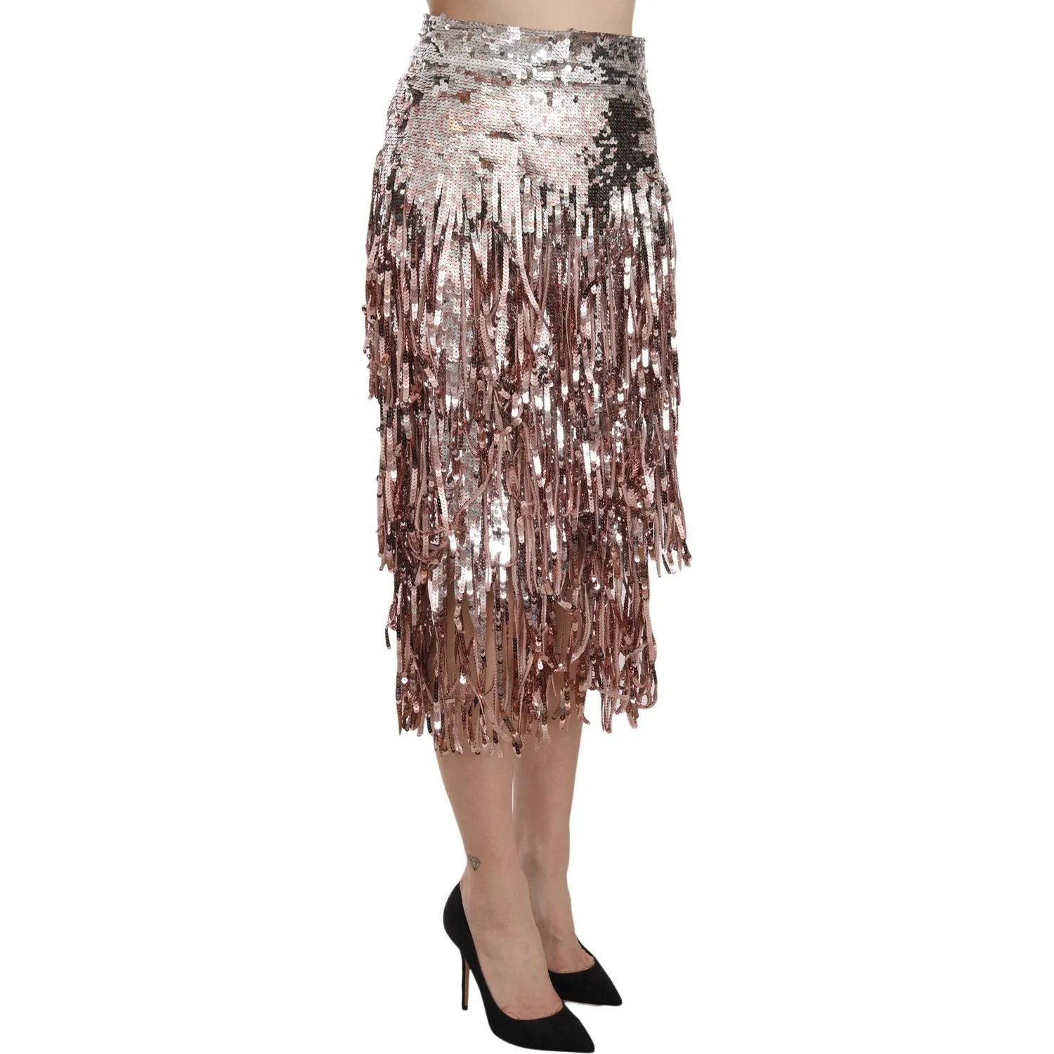 Dolce & Gabbana Metallic Sequin Tulle High-Waist Midi Skirt