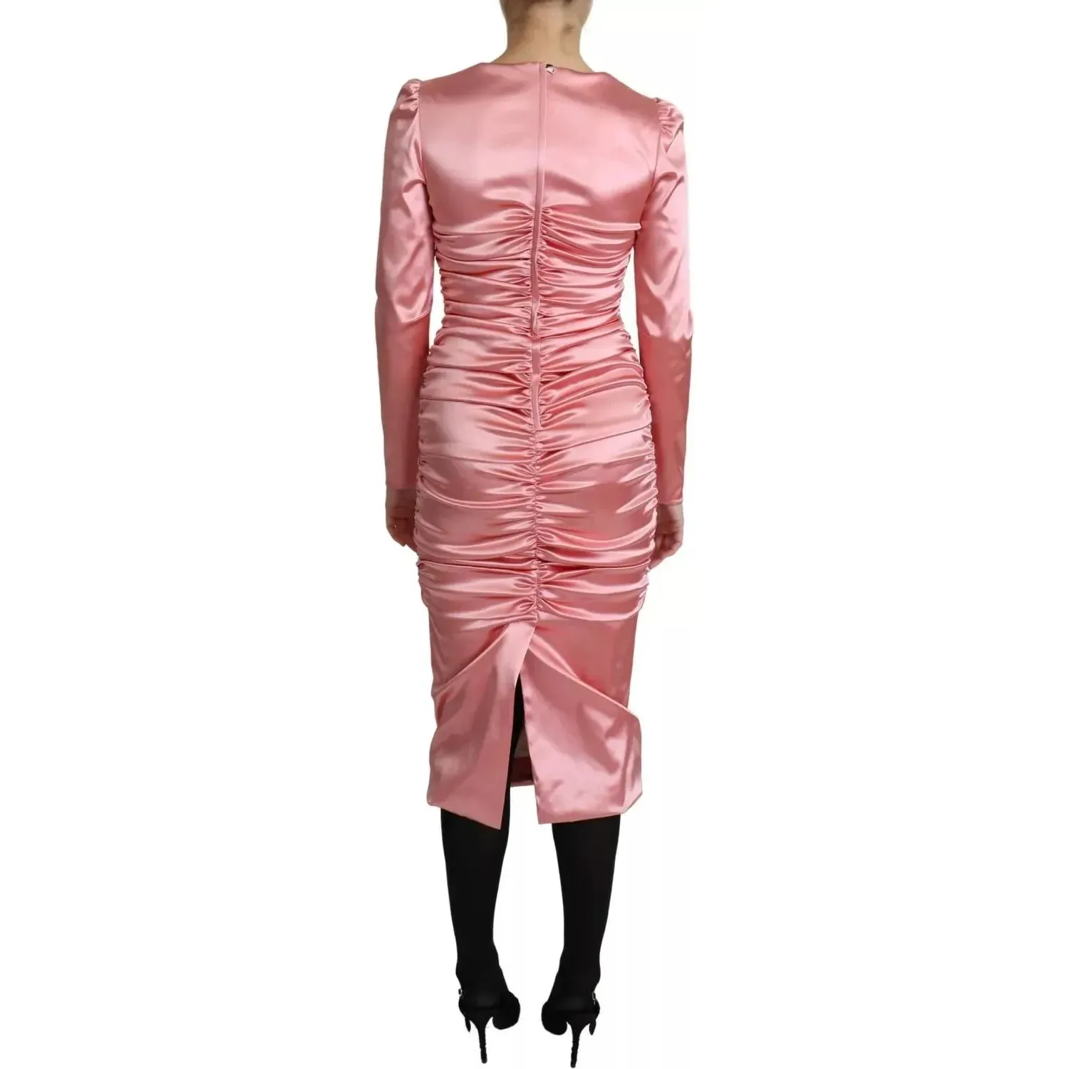 Dolce & Gabbana Pink Long Sleeves Bodycon Sheath Midi Dress