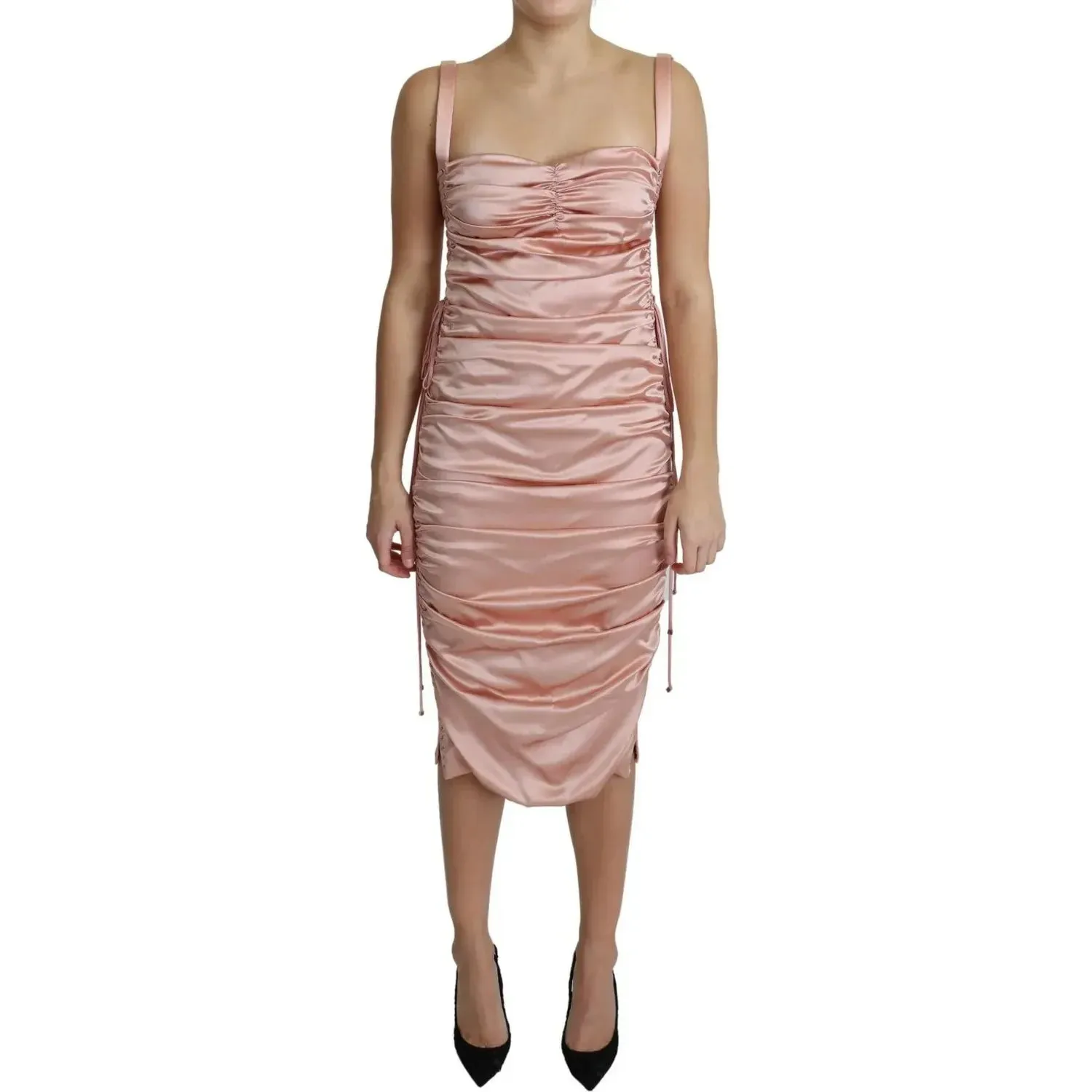 Dolce & Gabbana Pink Spaghetti Strap Bodycon Midi Dress