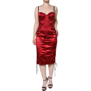 Dolce & Gabbana Red Bustier Corset Lace Bodycon Midi Dress