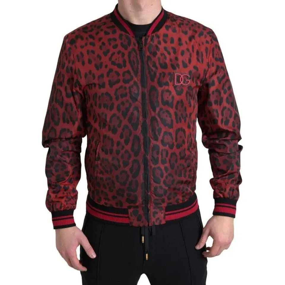 Dolce & Gabbana Red Leopard Bomber Short Coat Jacket