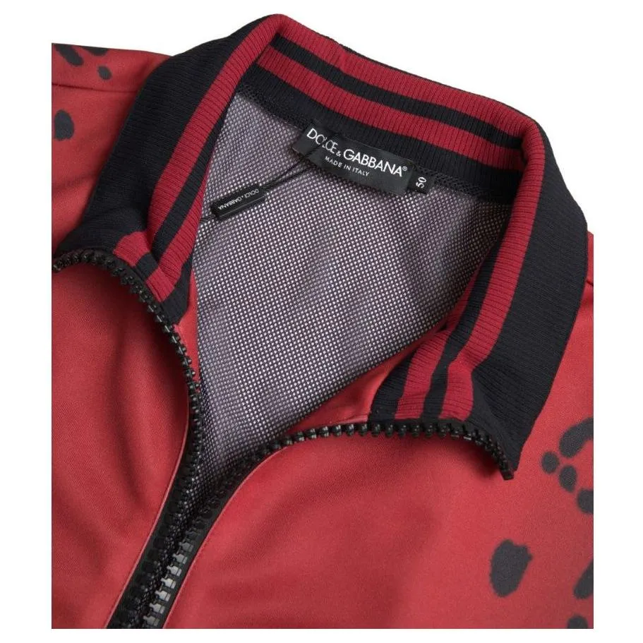 Dolce & Gabbana Red Leopard Print Bomber Jacket