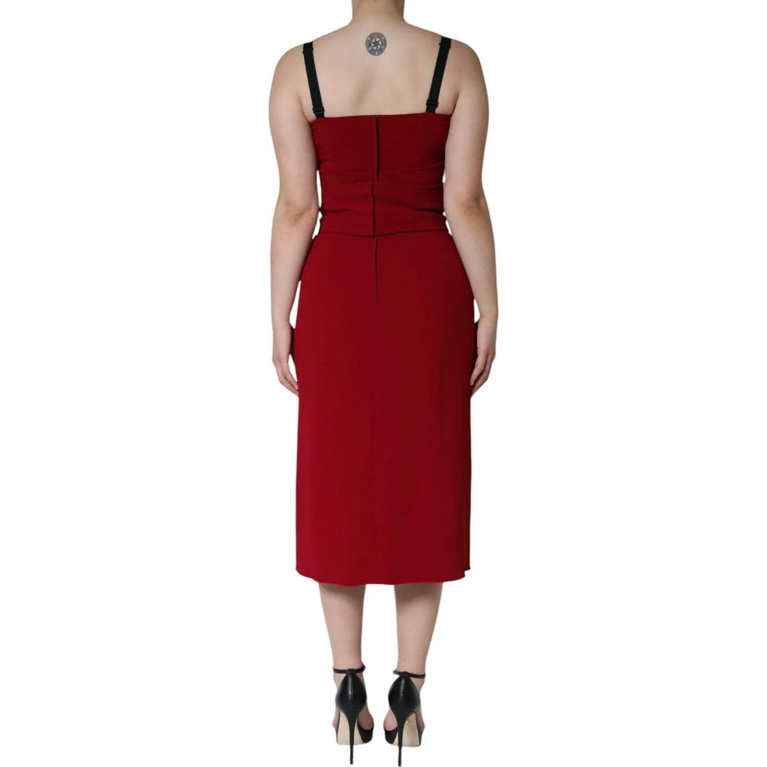 Dolce & Gabbana Red Viscose Stretch Side Slit Sheath Midi Dress