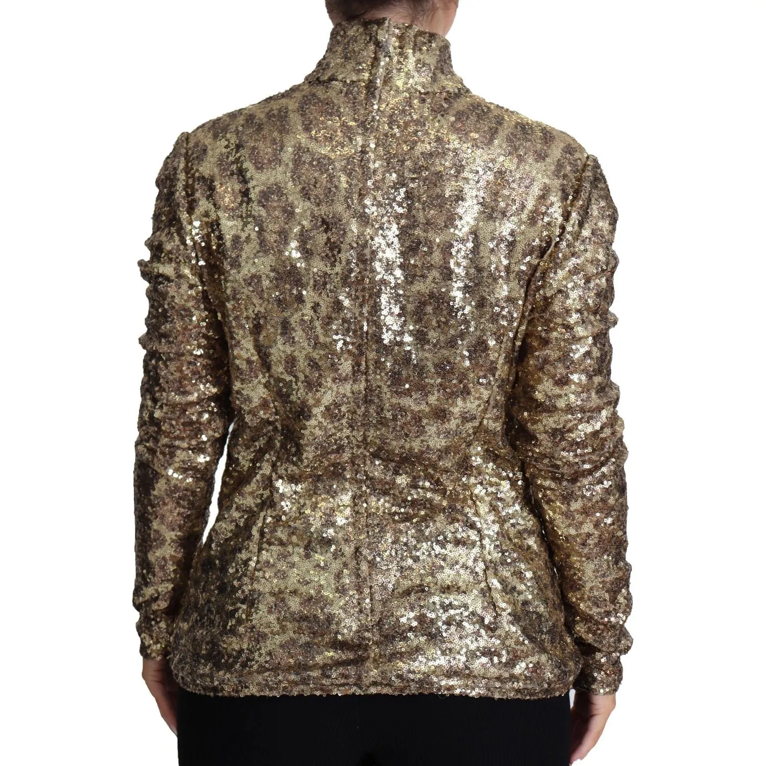 Dolce & Gabbana Sequined Turtleneck Full Zip Sweater in Brown