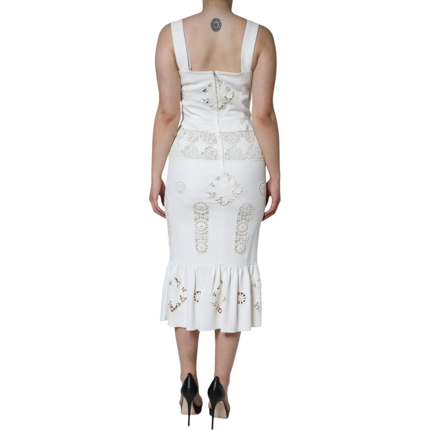 Dolce & Gabbana White Lace Viscose Bodycon Sheath Midi Dress