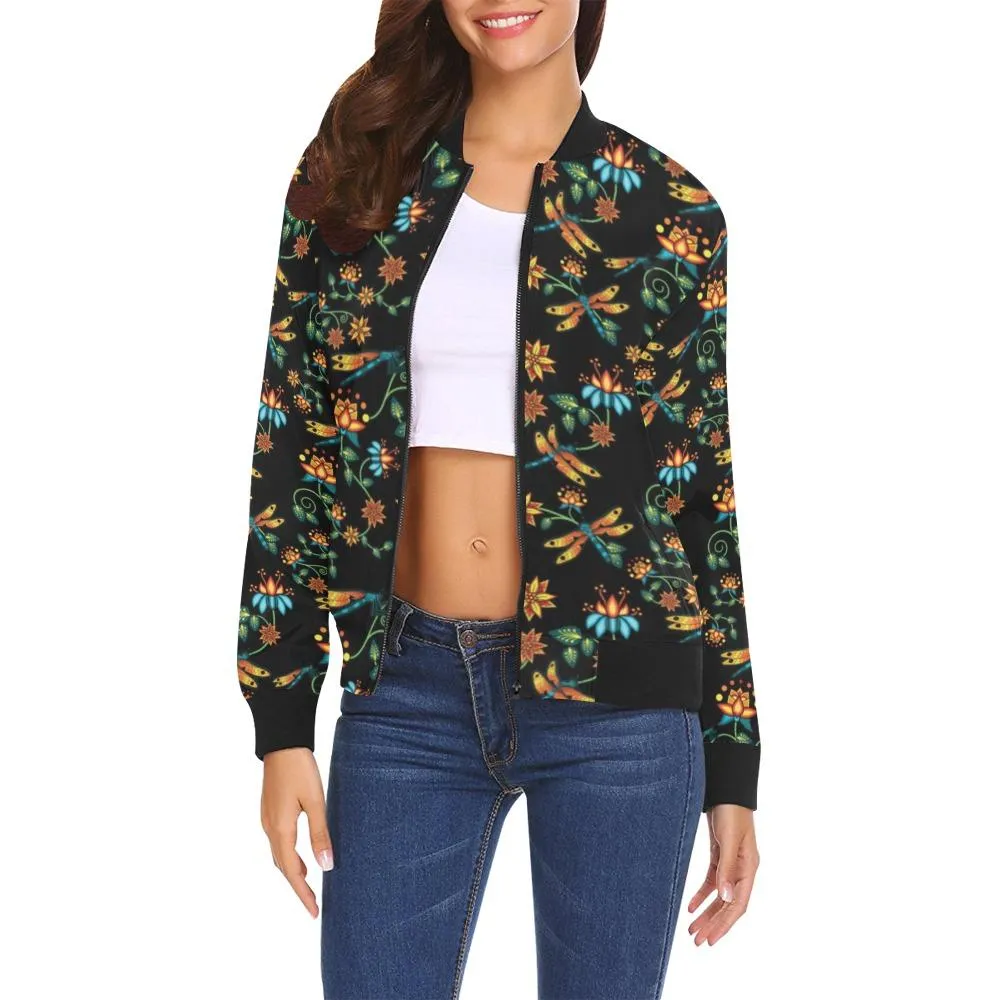 Dragon Lily Noir Bomber Jacket for Women