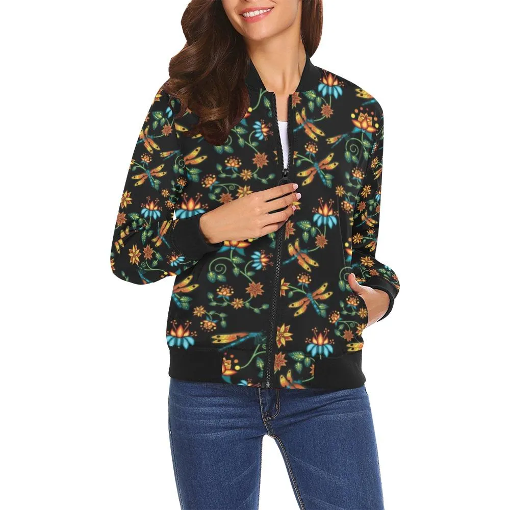 Dragon Lily Noir Bomber Jacket for Women