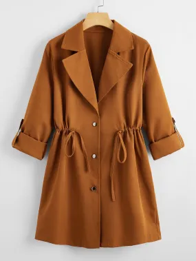 Drawstring Waist Button Up Coat( Clearance sale