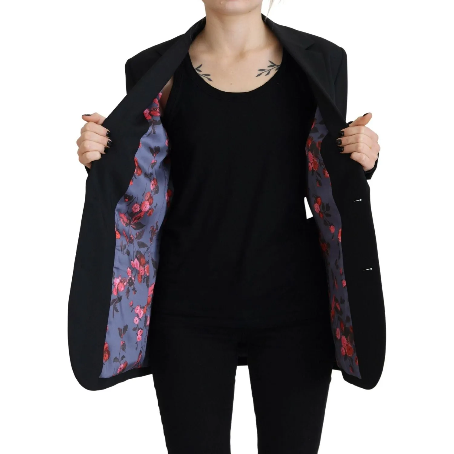 Dsquared² Black Flower Single Breasted Coat Blazer