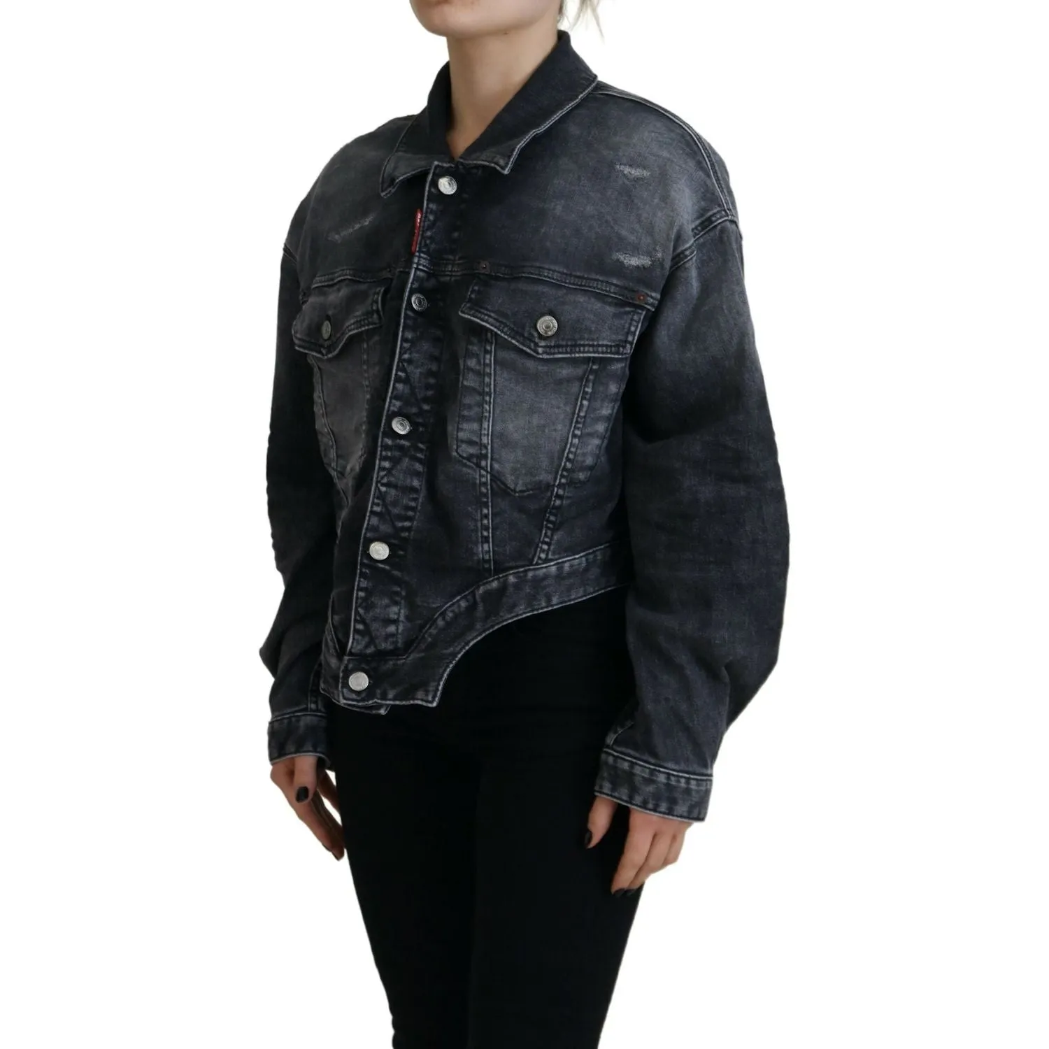 Dsquared² Gray Washed Cotton Cropped Denim Jacket