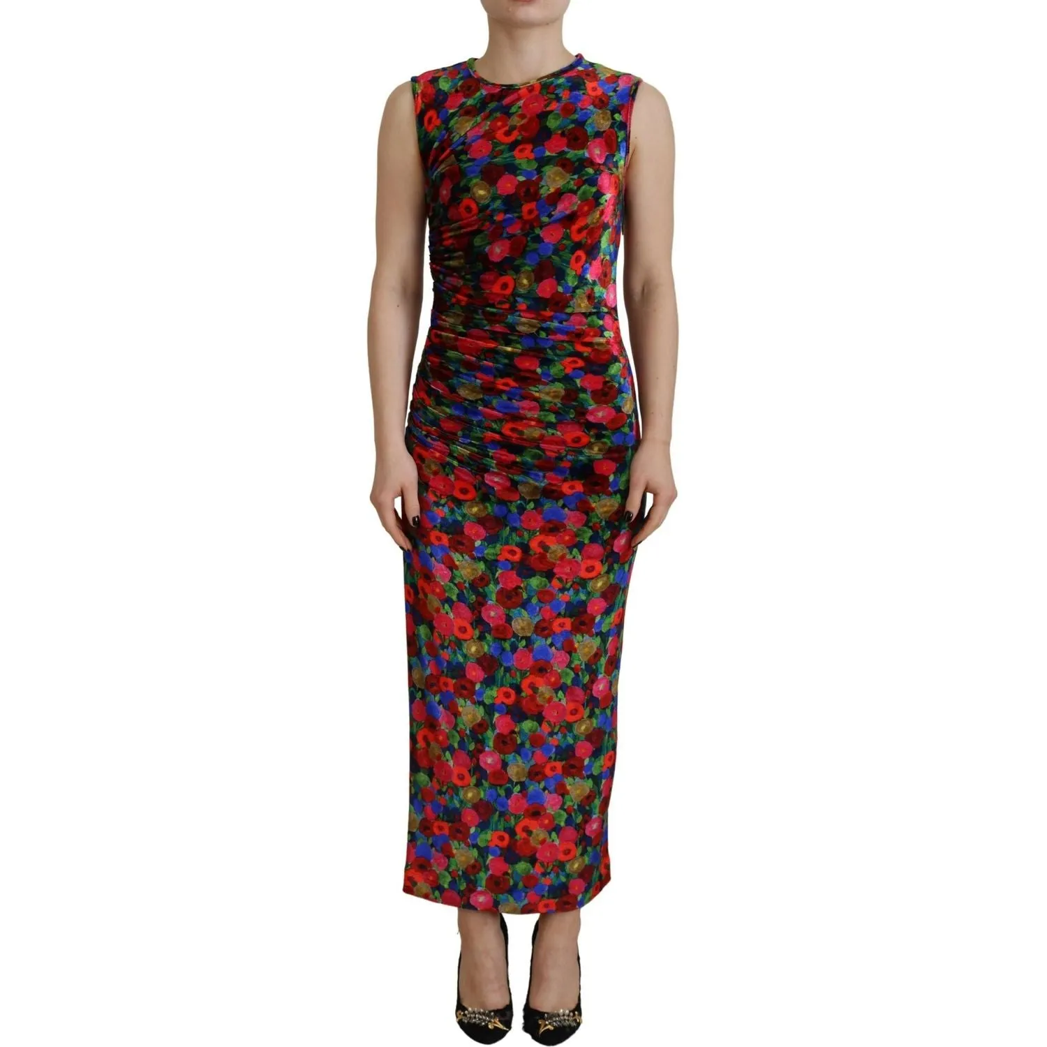 Dsquared² Multicolor Floral Bodycon Ruched Maxi Dress